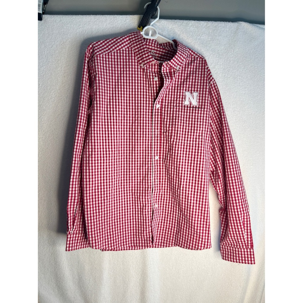 Antigua Nebraska Huskers Mens XL Red Gingham Long Sleeve Button Down 106034